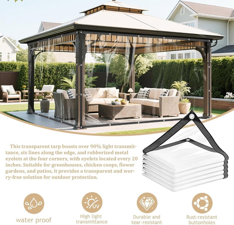 MVRFN Heavy Duty Clear Tarp 5x7ft Thickened 14Mil Waterproof Clear Tarps with Grommets Tear Resistant PVC Vinyl Reinforced Edges for Greenhouse Patio Garden Pavilion Chicken Porch Outdoor Chicken Coop - Image 5